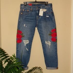 Levi's 501 Tapered Leg Rose Embroidered Jeans *NWT